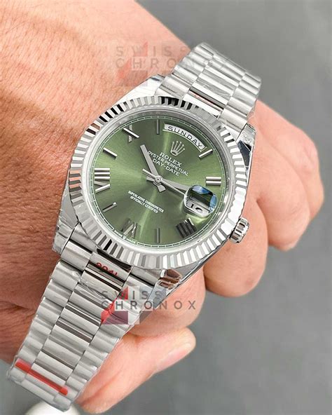 rolex day date white gold olive green|rolex day date 40mm price.